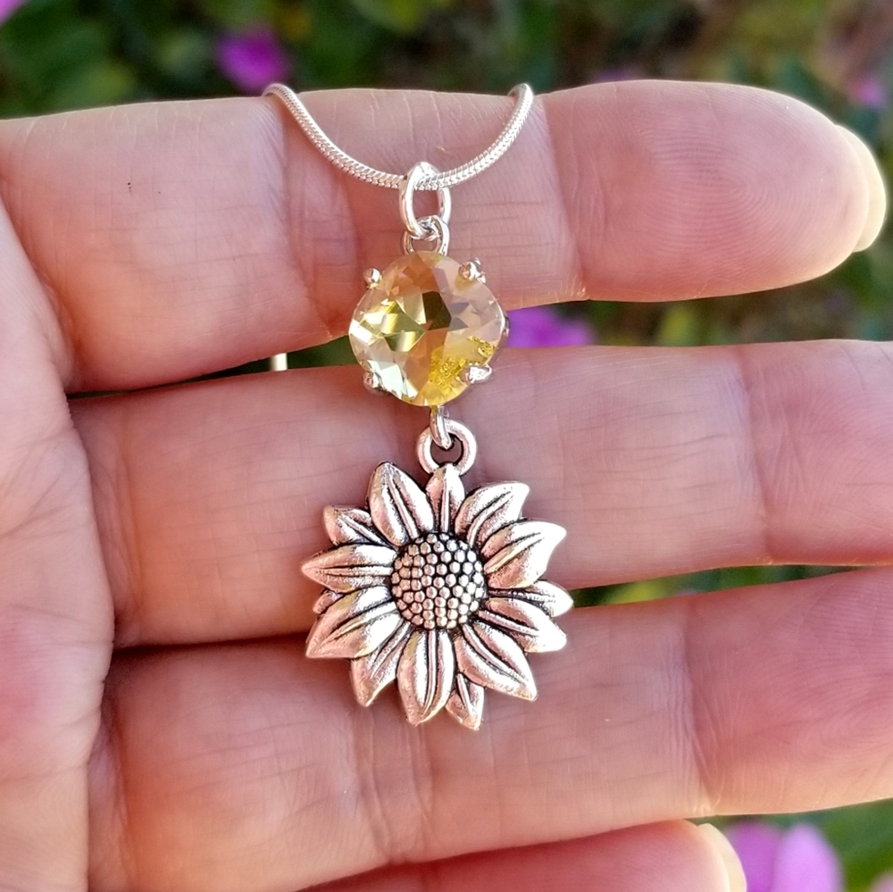 Sterling Silver Sunflower Necklace Citrine Necklace Sunflower Jewelry Sunflowers